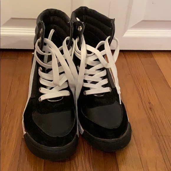 Black Studded Wedged Sneakers - Picture 2 of 3